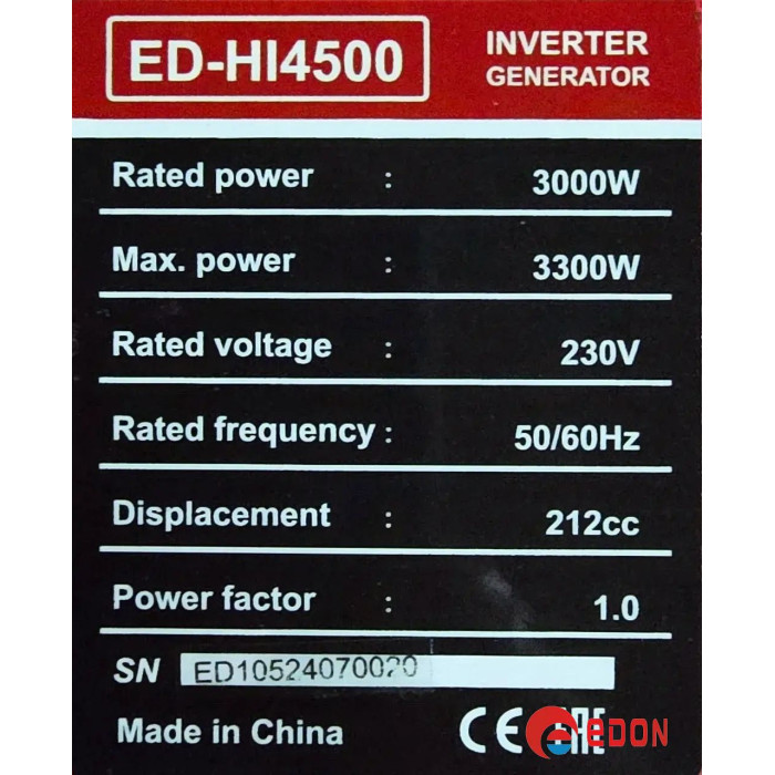Інверторний бензиновий генератор EDON ED-HI 4500 (3.3 кВт)