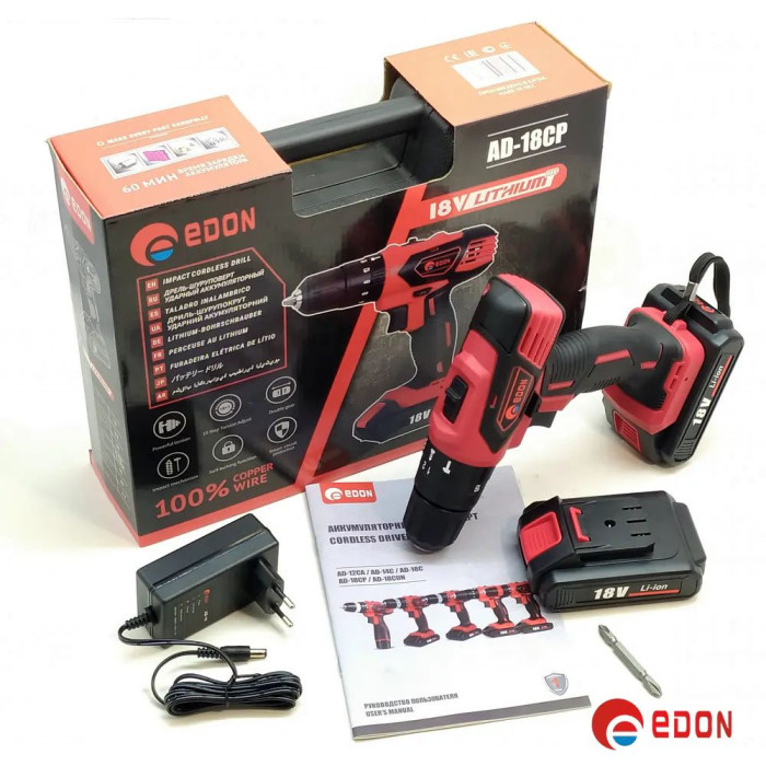 Акумуляторний шуруповерт EDON AD-18CP