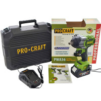 Акумуляторний гайковерт Procraft PWA36 з батареями та зарядним в кейсі (850 Нм)