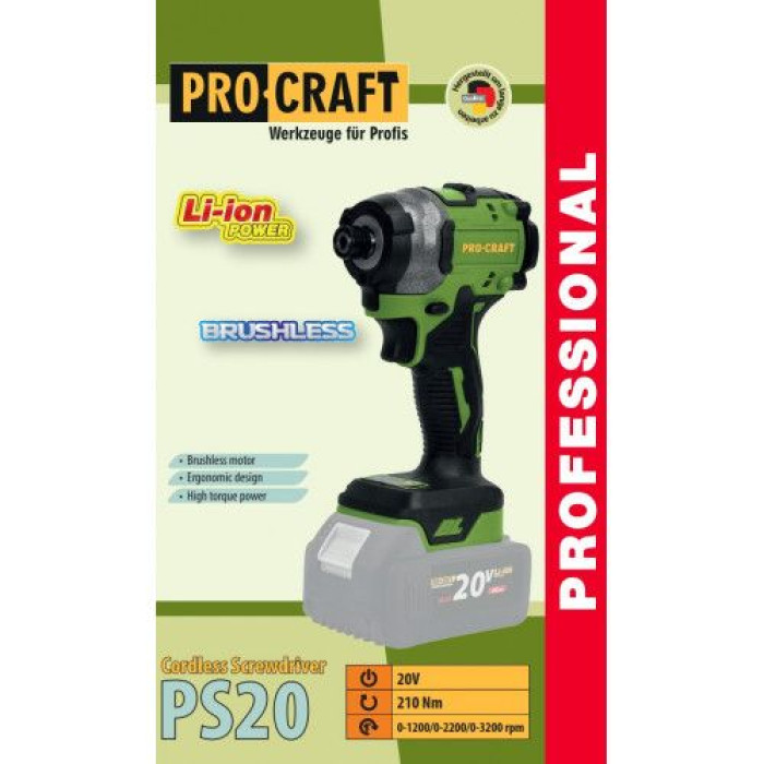 Акумуляторний імпакт Procraft PS20 потужністю 210 Nm (безщітковий)