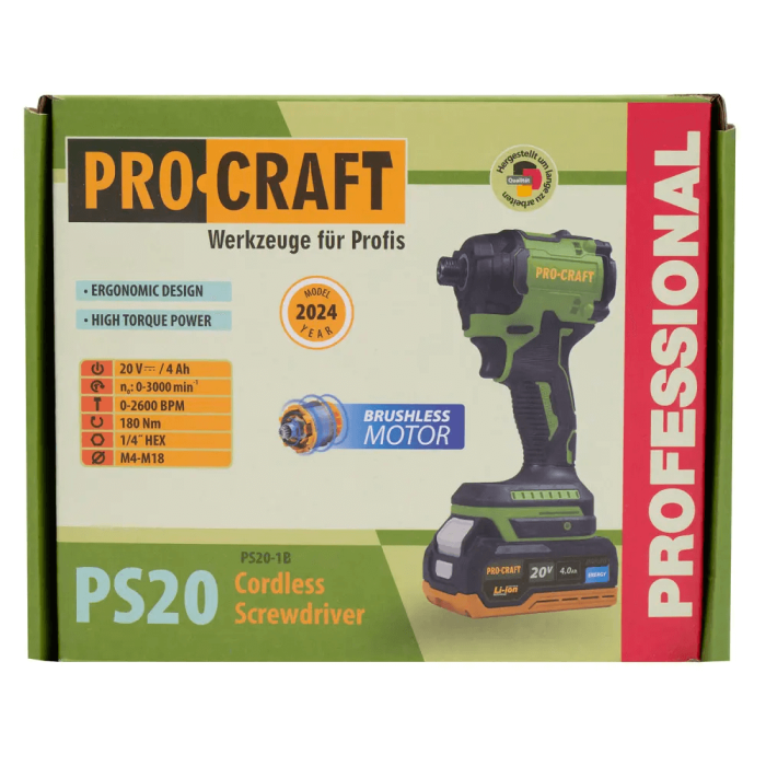 Акумуляторний імпакт Procraft PS20 з акумулятором та зарядним